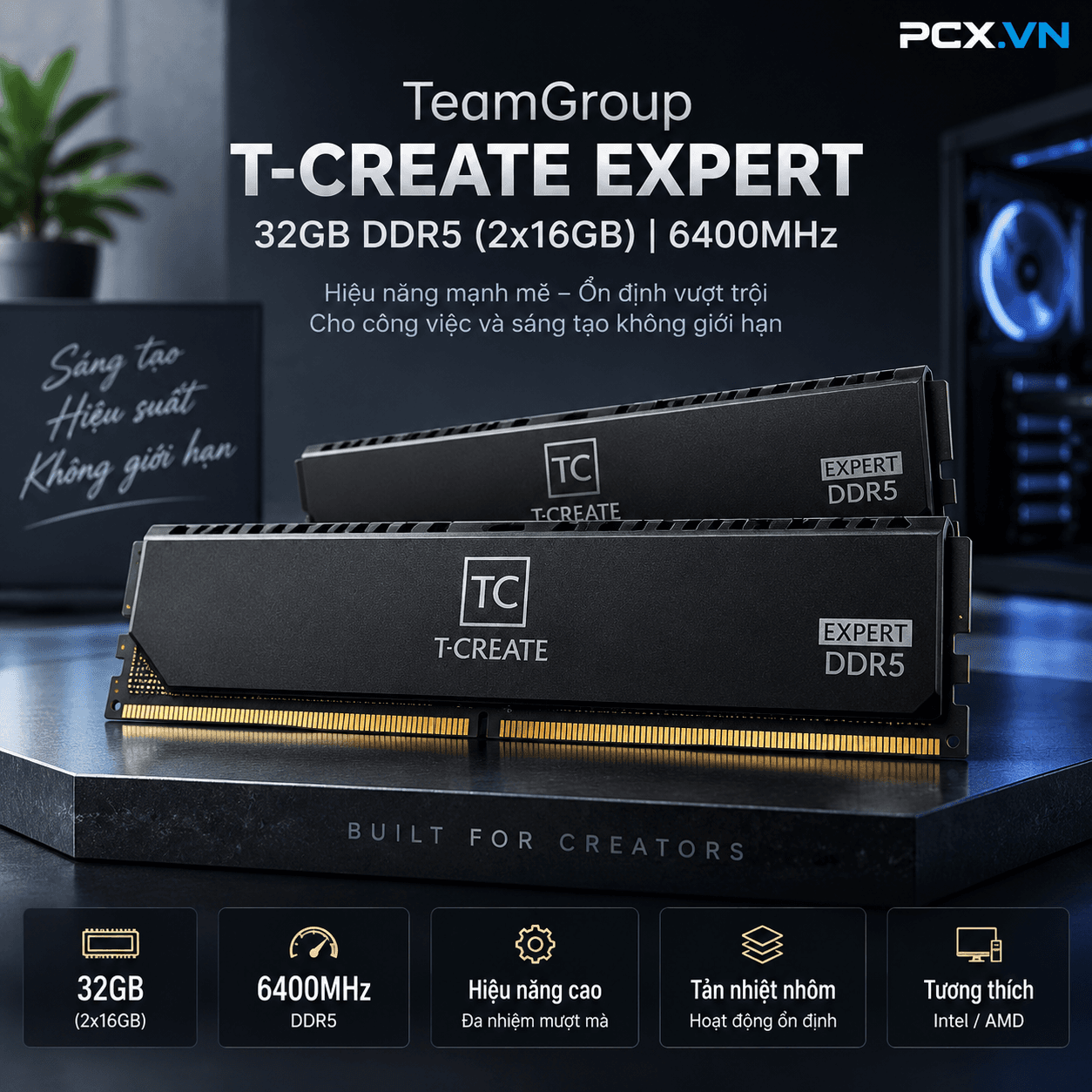 RAM PC TeamGroup Expert 32GB DDR5 Black | (2x16GB), 6400MHz, Intel/AMD