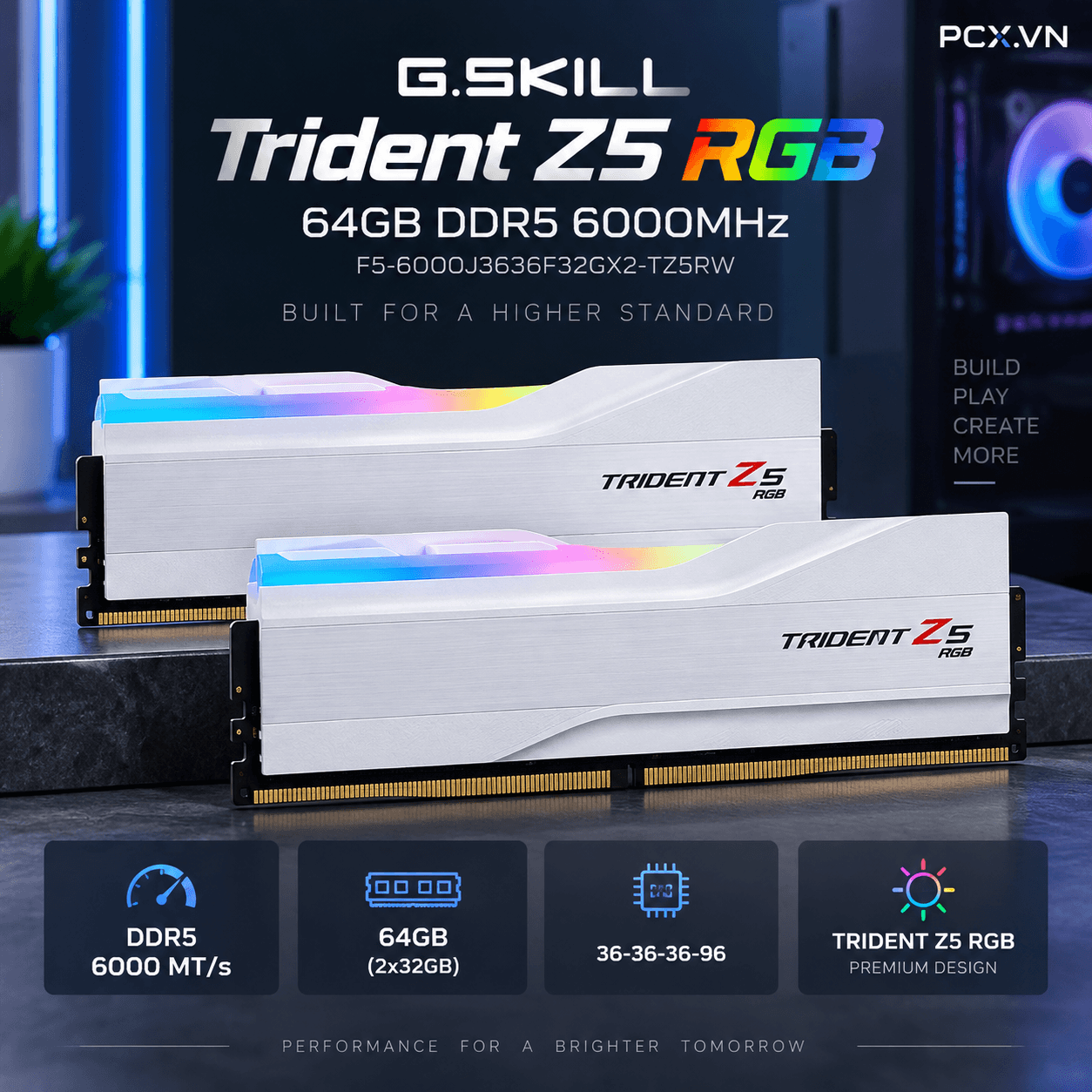 RAM PC G.SKILL Trident Z5 64GB RGB DDR5 | (2x32GB), 6000MHz, Intel/AMD F5-6000J3636F32GX2-TZ5RW