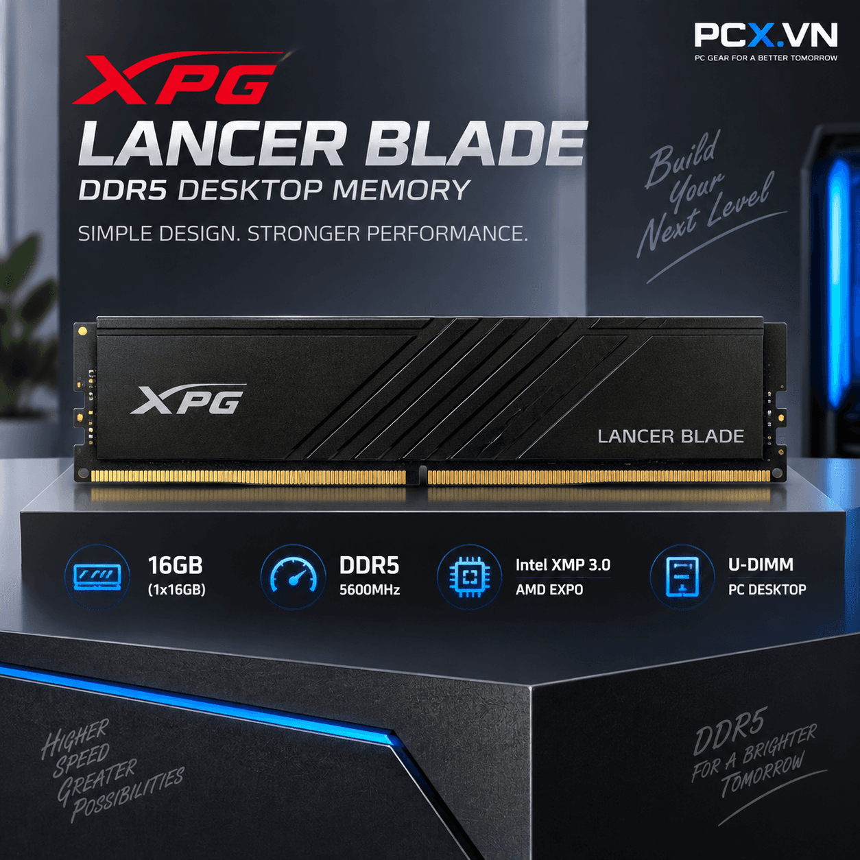 RAM PC XPG Lancer Blade 16GB DDR5 Black | (1x16GB), 5600MHz, Intel/AMD AX5U5600C4616G-SLABBK