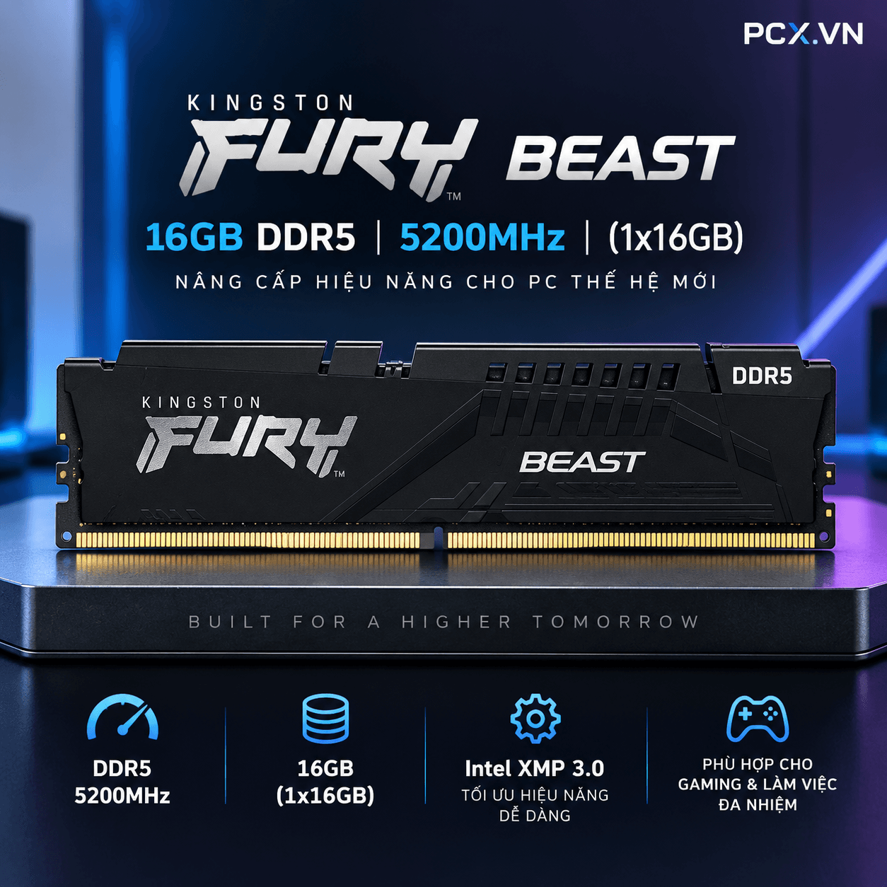 RAM PC Kingston Fury Beast 16GB DDR5 | (1x16GB), 5200MHz, Intel/AMD