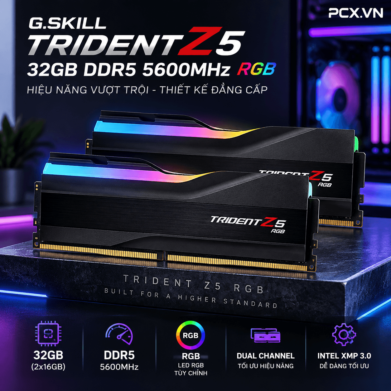 RAM PC G.SKILL Trident Z5 32GB RGB DDR5 | (2x16GB), 5600MHz, Intel/AMD