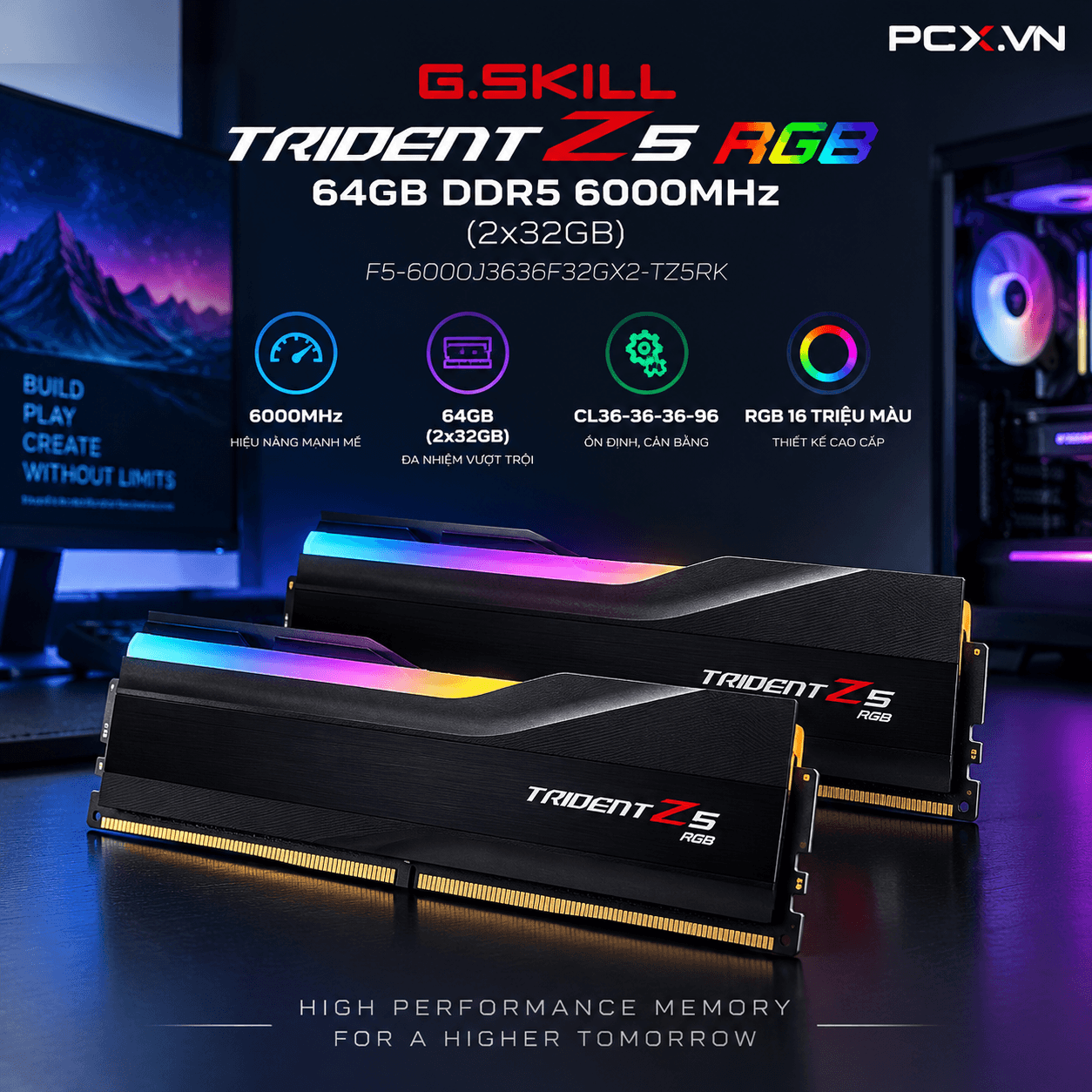 RAM PC G.SKILL Trident Z5 64GB RGB DDR5 | (2x32GB), 6000MHz, Intel/AMD F5-6000J3636F32GX2-TZ5RK