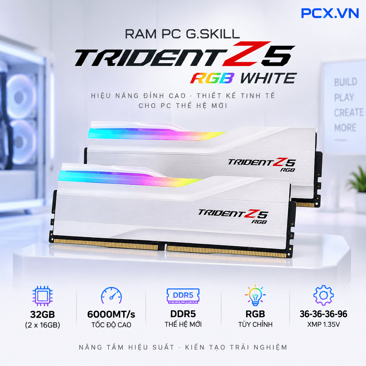 RAM PC G.SKILL Trident Z5 32GB RGB DDR5 White | (2x16GB), 6000MHz, Intel/AMD