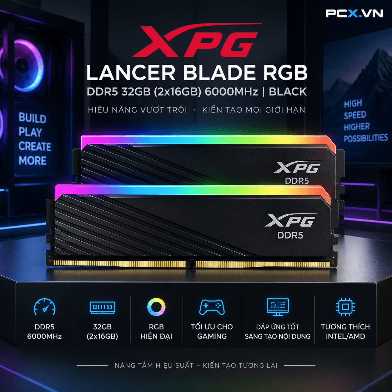 RAM PC XPG Lancer Blade 32GB RGB DDR5 Black | (2x16GB), 6000MHz, Intel/AMD