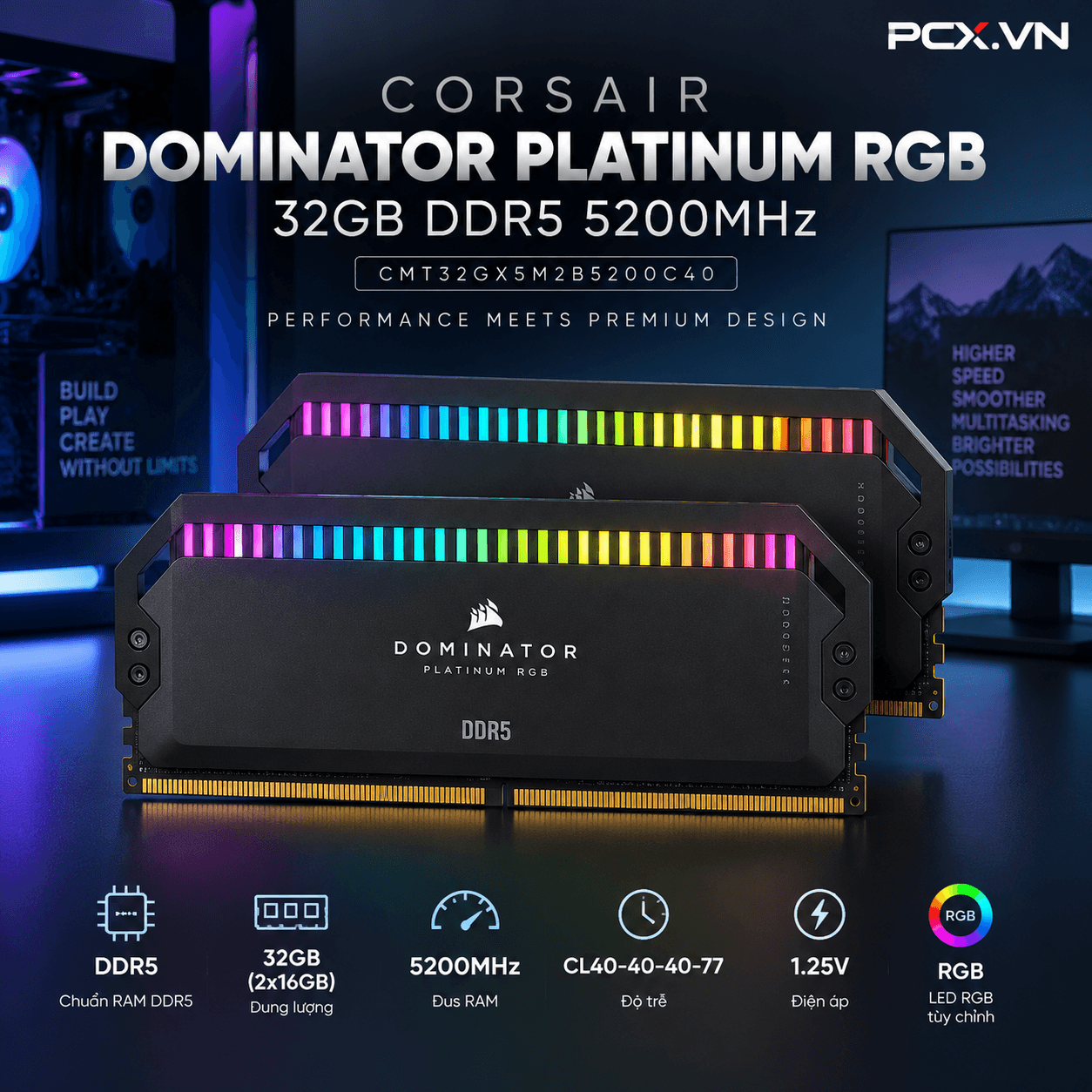 RAM PC Corsair Dominator Platinum 32GB RGB DDR5 | (2x16GB), 5200MHz, Intel/AMD CMT32GX5M2B5200C40