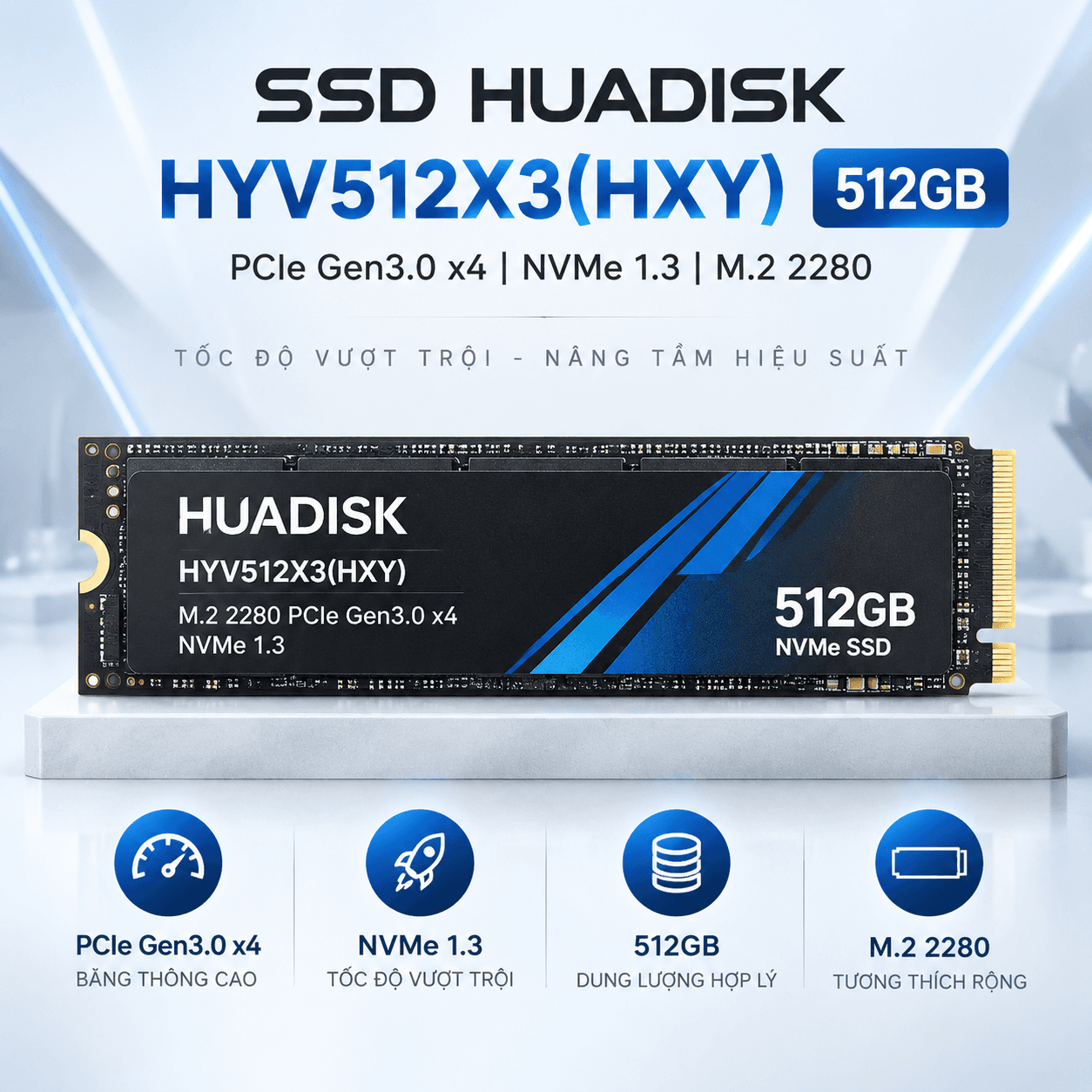 Ổ cứng SSD HUADISK HYV512X3(HXY) 512GB | PCIe Gen3.0 x4 NVMe 1.3, M.2 2280