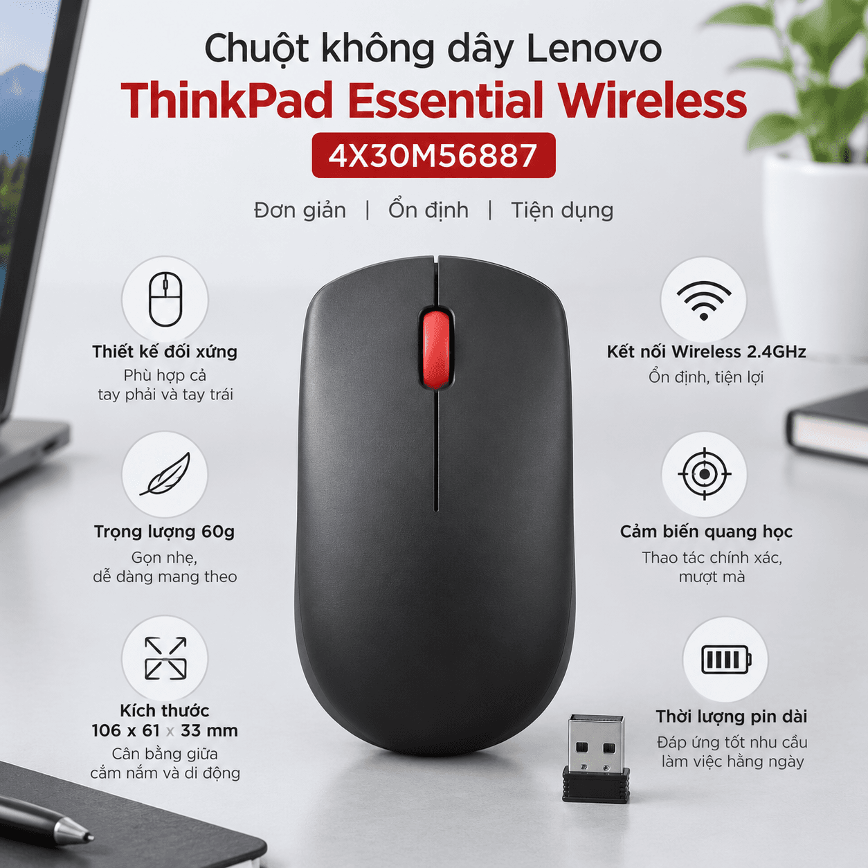 Chuột không dây Lenovo ThinkPad Essential Wireless 4X30M56887