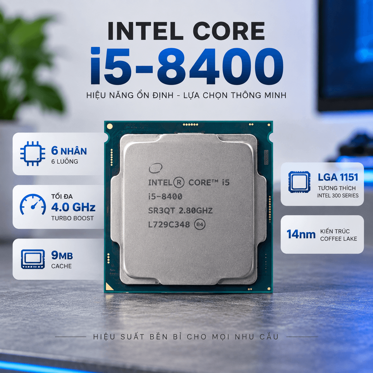 CPU Intel Core i5 8400 Cũ | LGA 1151, 6 nhân/6 luồng, Max 4.0 GHz