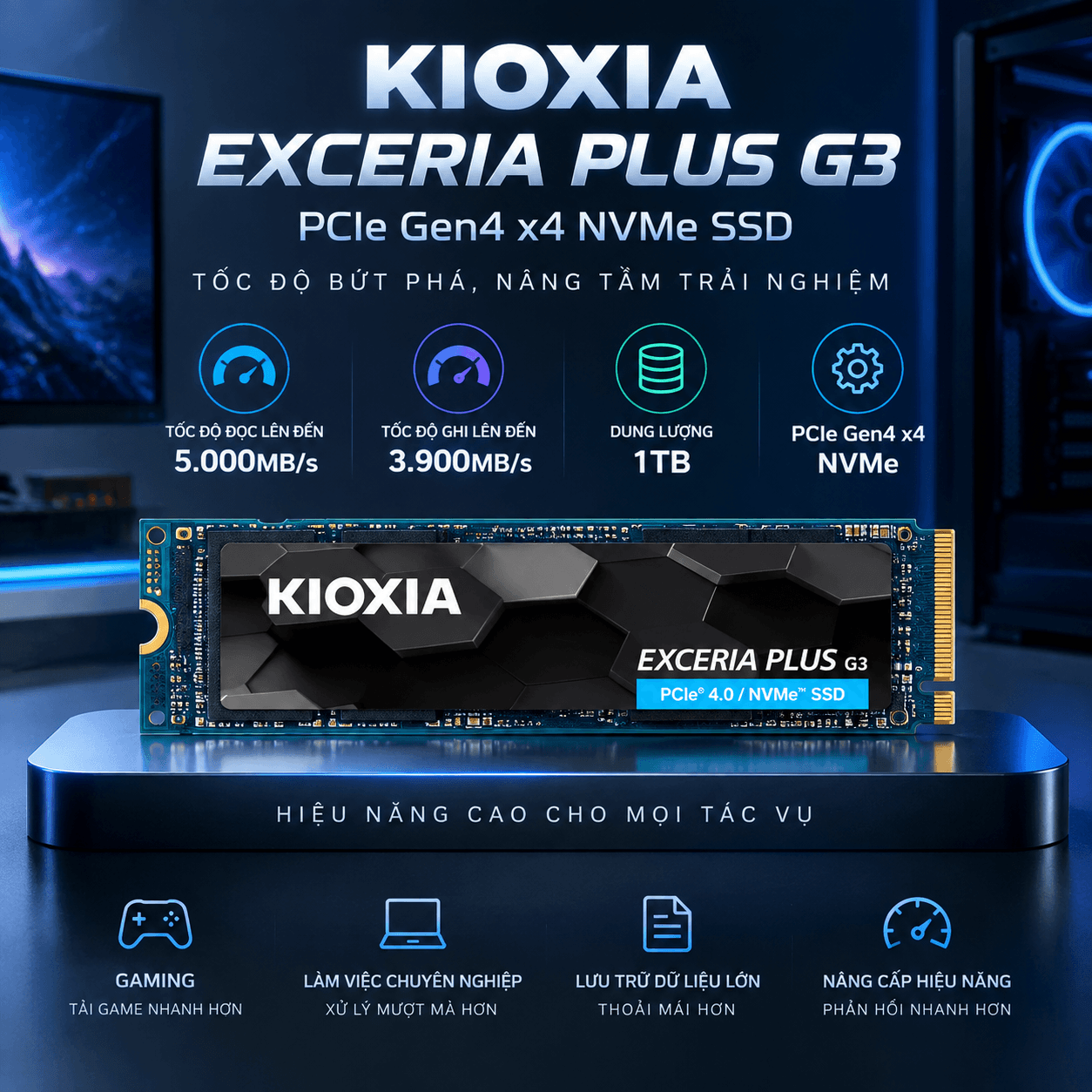 Ổ cứng SSD Kioxia Exceria Plus G3 1TB | PCIe Gen4 x4 NVMe, M.2 2280