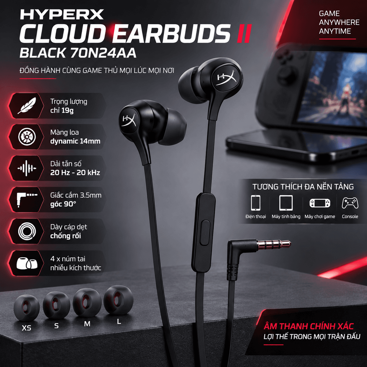 Tai Nghe Gaming HyperX Cloud Earbuds II Black 70N24AA