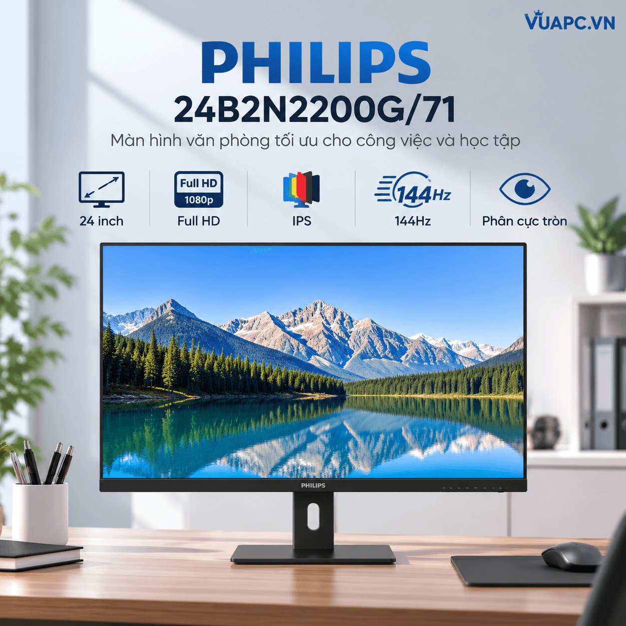 Màn hình Văn phòng Philips 24B2N2200G/71 | 24 inch, Full HD, 144Hz, IPS, Phân cực tròn