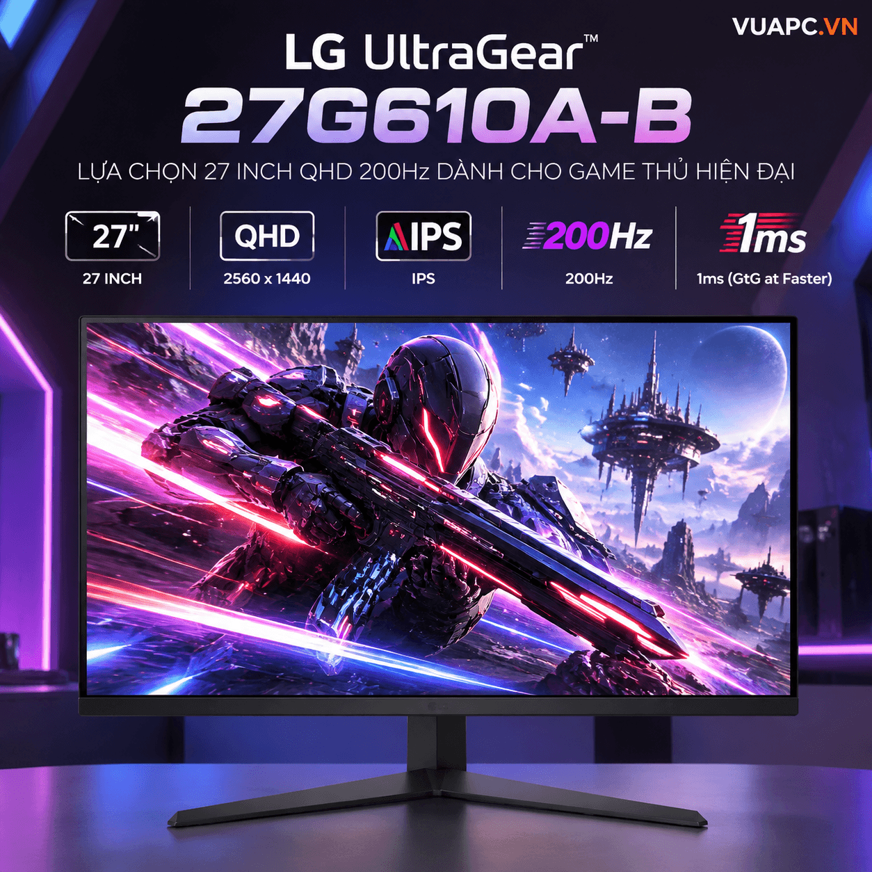 Màn hình Gaming LG 27G610A-B | 27 inch, QHD 2K, IPS, 200Hz, 1ms, Chân CTH