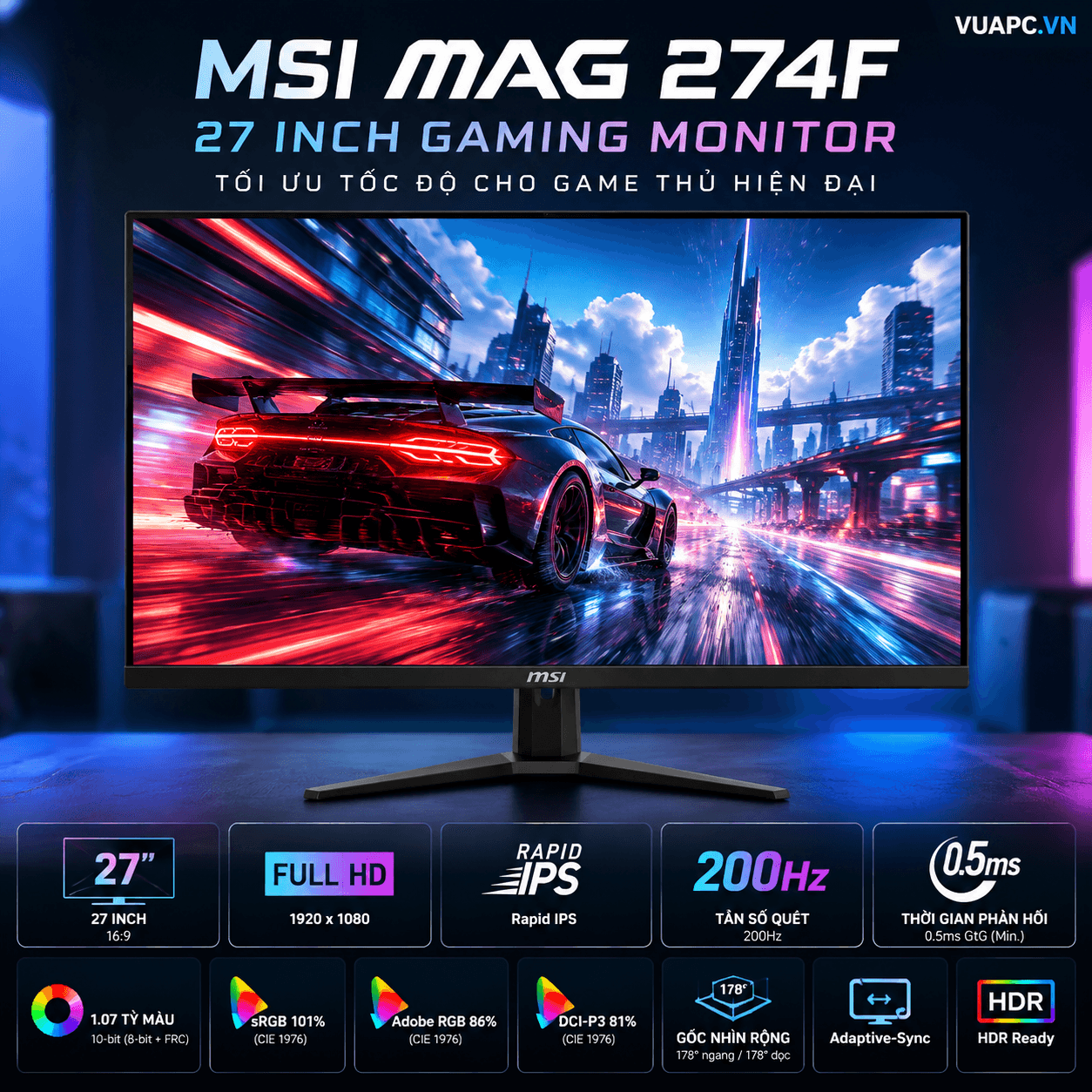 Màn hình Gaming MSI MAG 274F | 27 inch, FHD, 200Hz, Rapid IPS