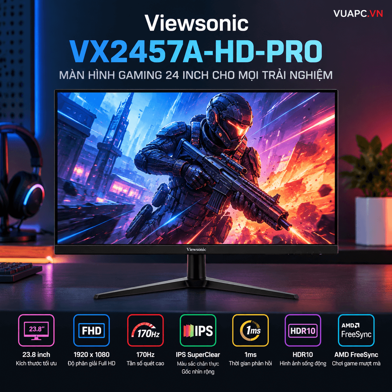 Màn hình Gaming Viewsonic VX2457A-HD-PRO | 24 inch, FHD, 170Hz, IPS