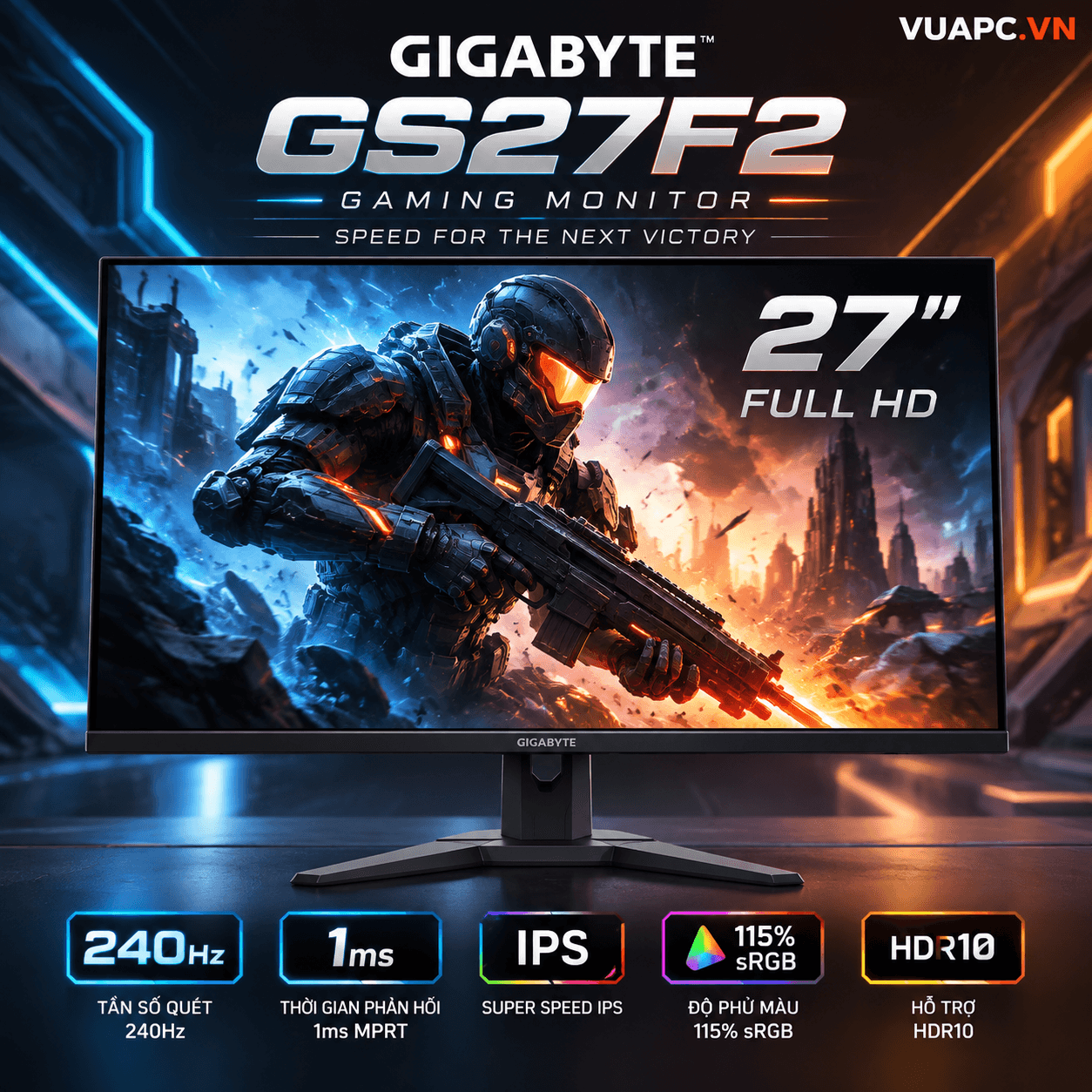 Màn hình Gaming Gigabyte GS27F2 | 27 inch, Full HD, 240Hz, IPS, 1ms