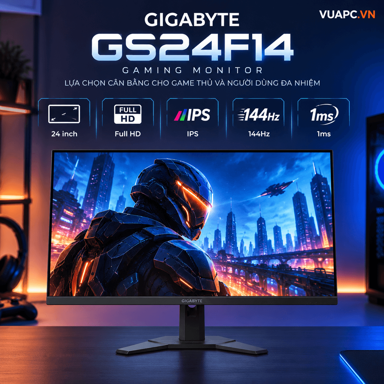 Màn hình Gaming Gigabyte GS24F14 | 24 inch, Full HD, 144Hz, IPS, 1ms
