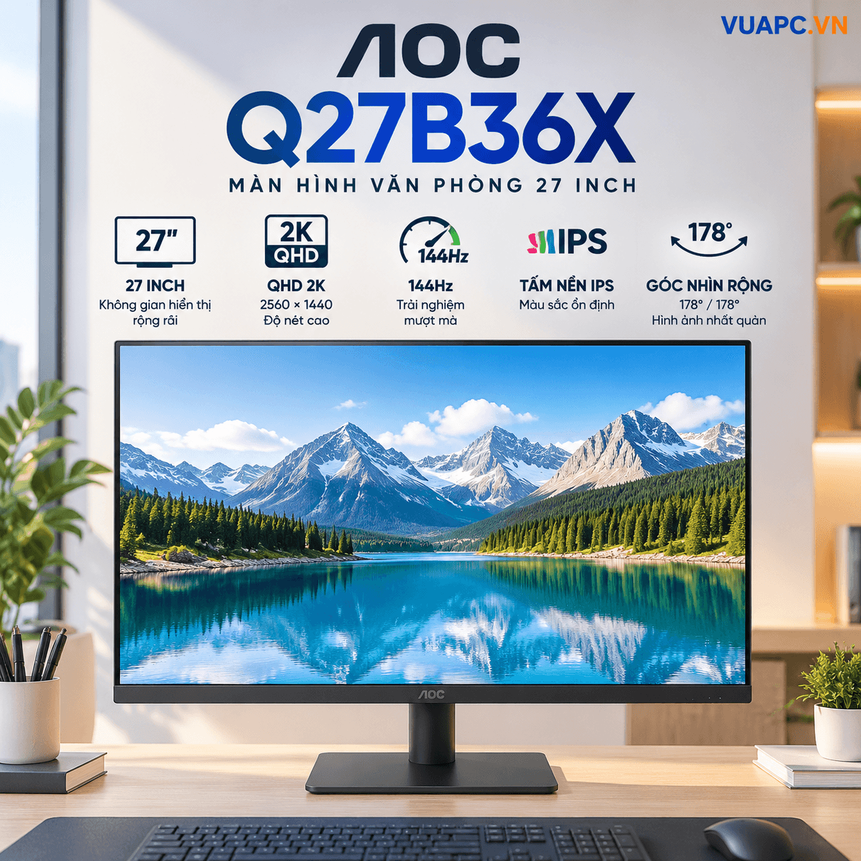 Màn hình Văn phòng AOC Q27B36X | 27 inch, 2K/QHD, 144Hz, IPS