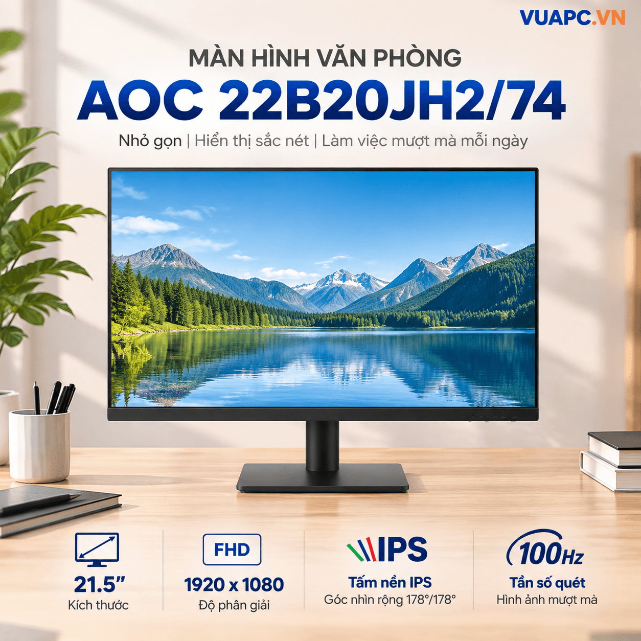 Màn hình Văn phòng AOC 22B20JH2 | 21.5 inch, FHD, 100Hz, IPS
