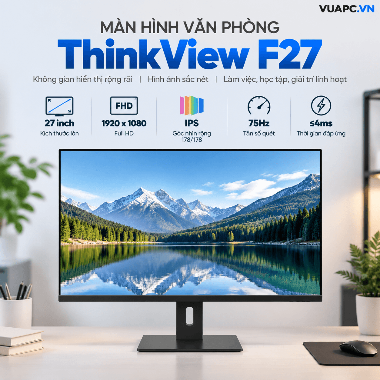 Màn hình Văn phòng ThinkView F27 | 27 inch, FHD, 75Hz, IPS