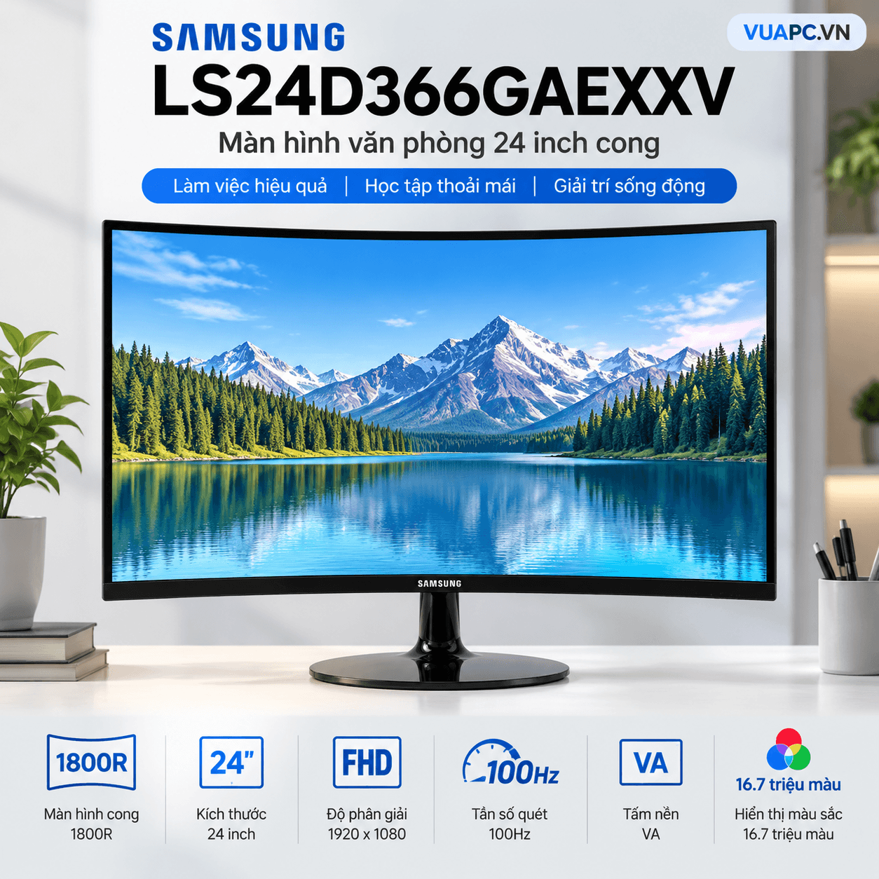 Màn hình Văn phòng Samsung LS24D366GAEXXV | 24 inch, FHD, 100Hz, VA