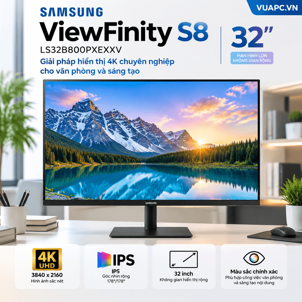 Màn hình Văn phòng Samsung LS32B800PXEXXV | 32 inch, 4K/UHD, 60Hz, IPS
