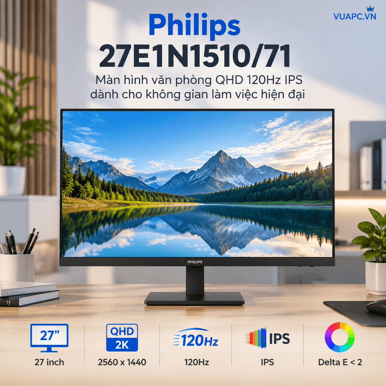 Màn hình văn phòng Philips 27E1N1510/71 | 27 inch, QHD/2K, 120Hz, IPS, Delta E < 2