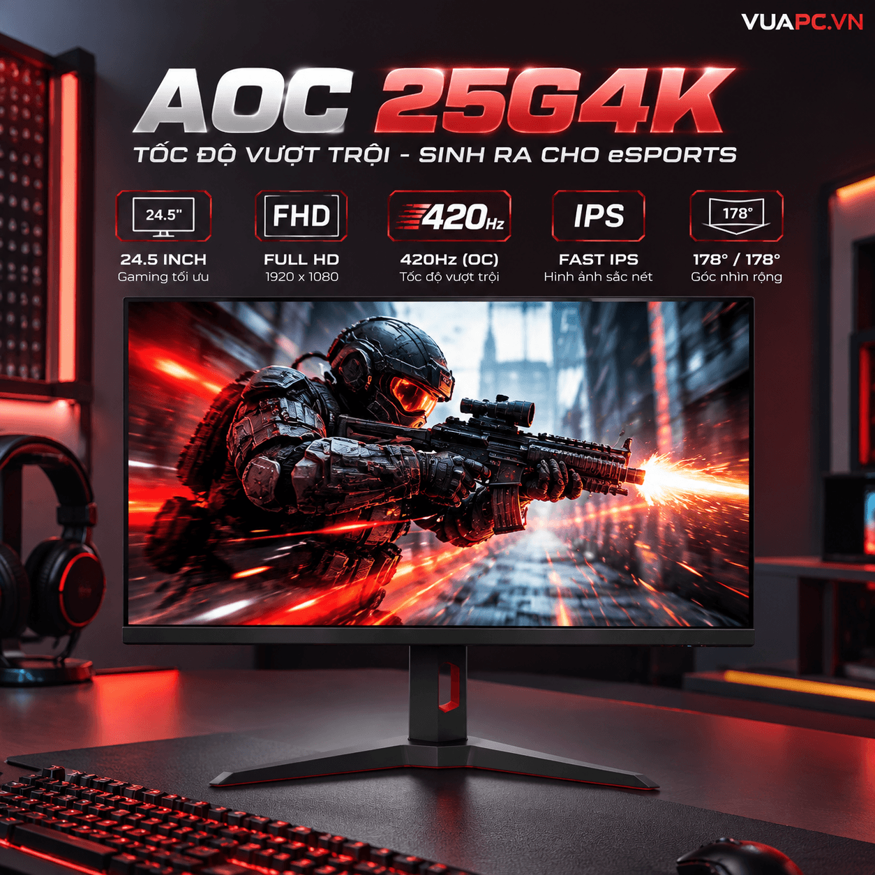 Màn hình Gaming AOC 25G4K | 25 inch, FHD, 420Hz, IPS