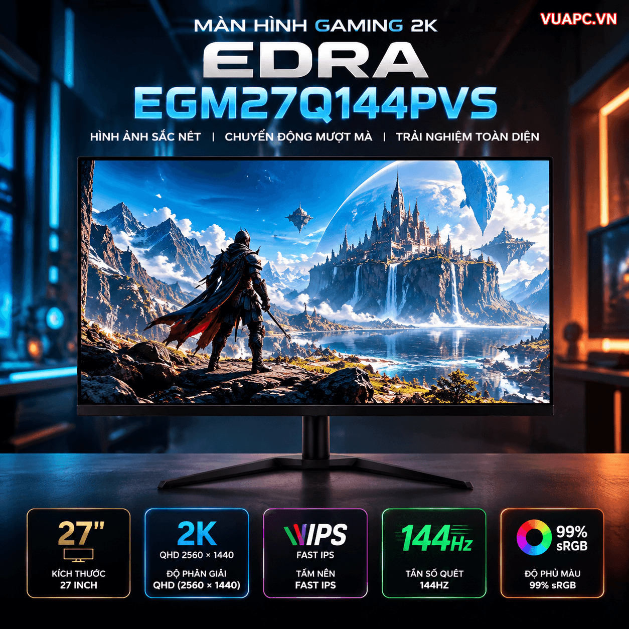 Màn hình Gaming 2K EDRA EGM27Q144PVS | 27 inch, QHD, IPS, 144Hz