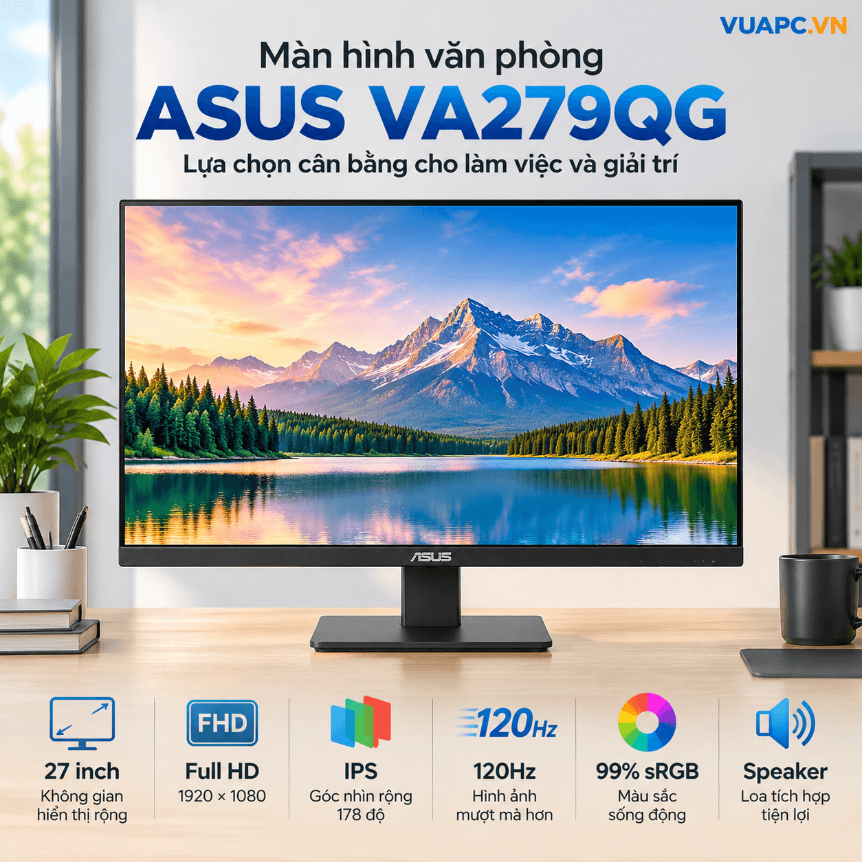 Màn hình văn phòng Asus VA279QG | 27 inch, Full HD, IPS, 120Hz, Speaker