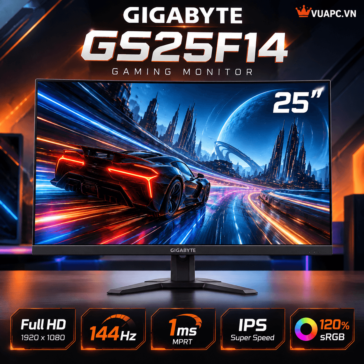 Màn hình Gaming Gigabyte GS25F14 | 25 inch, Full HD, 144Hz, IPS, 1ms