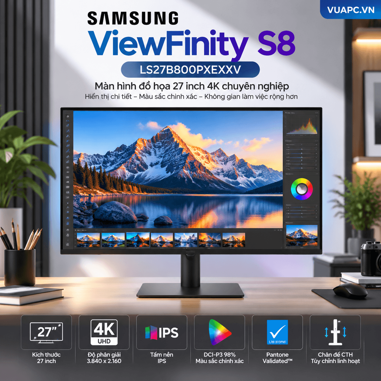 Màn hình Đồ họa Samsung LS27B800PXEXXV | 27 inch, 4K/UHD, 60Hz, IPS, Chân CTH