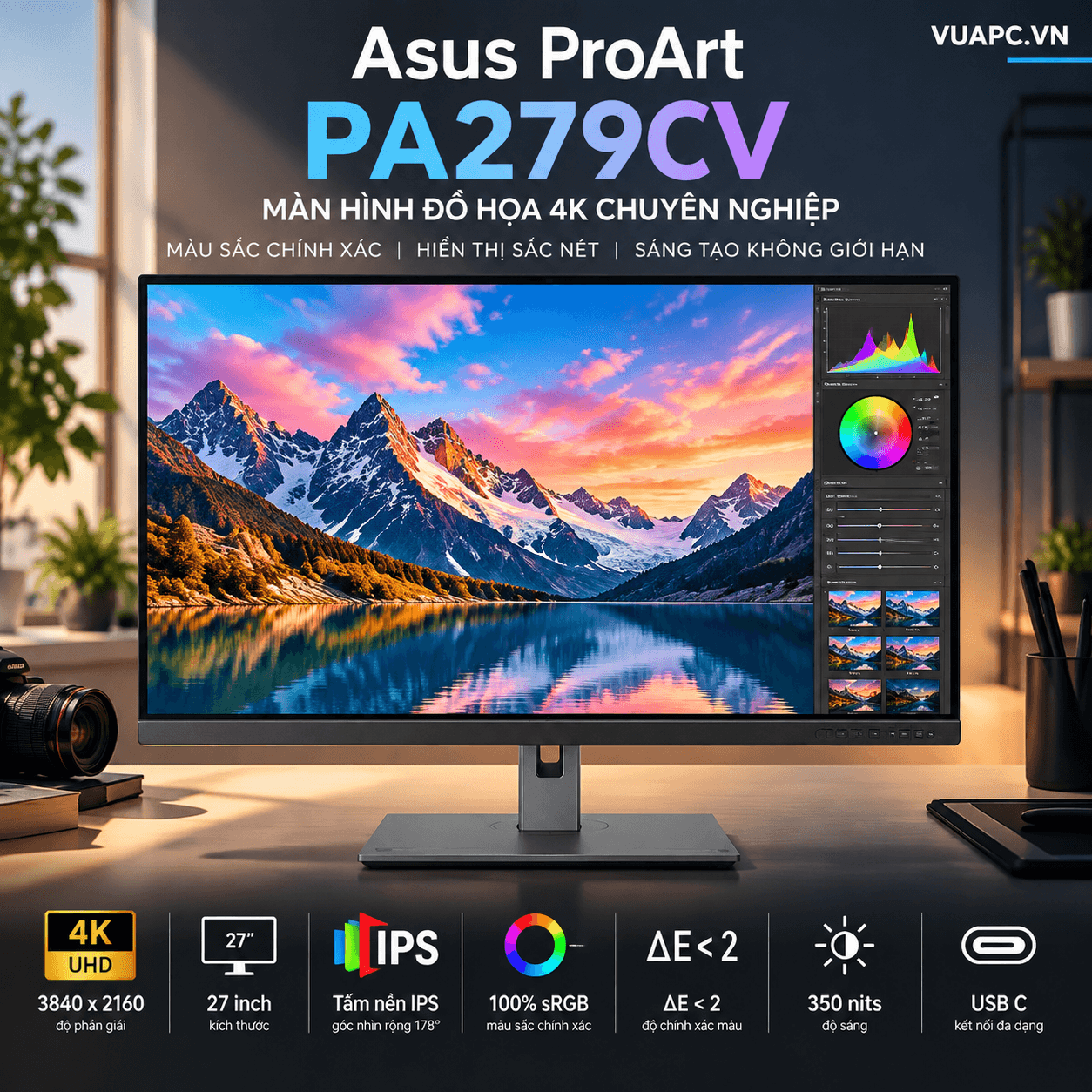Màn hình Đồ Họa 4K Asus ProArt PA279CV (27 Inch|UHD/60Hz/5ms/350nits/USB C).