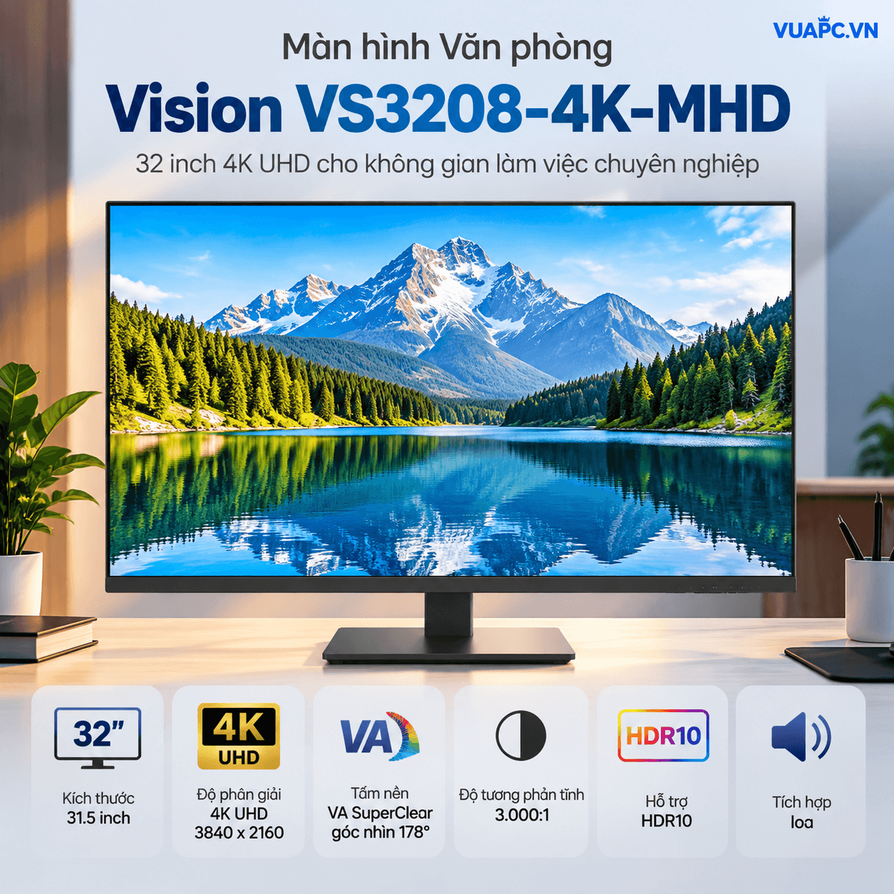Màn hình Văn phòng Vision VS3208-4K-MHD | 32 inch, 4K/UHD, 60Hz, VA, Speaker