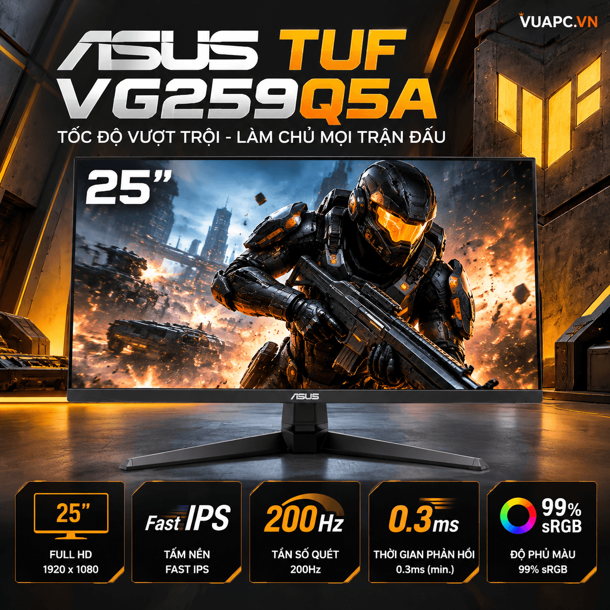 Màn hình Gaming Asus TUF VG259Q5A | 25 inch, Full HD, IPS, 200Hz, 0.3ms