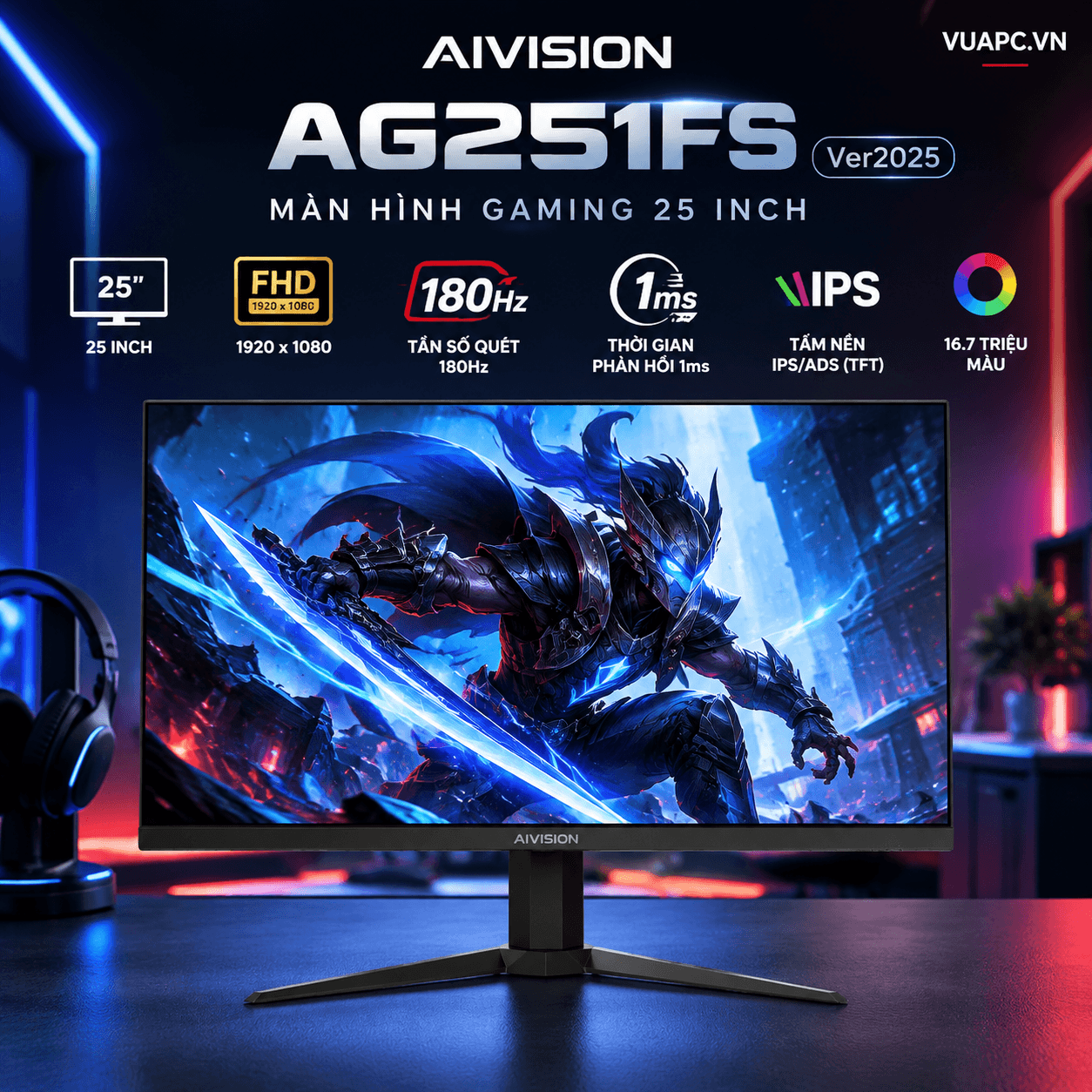 Màn hình Gaming Aivision AG251FS | 25 inch, FHD, 180Hz, IPS