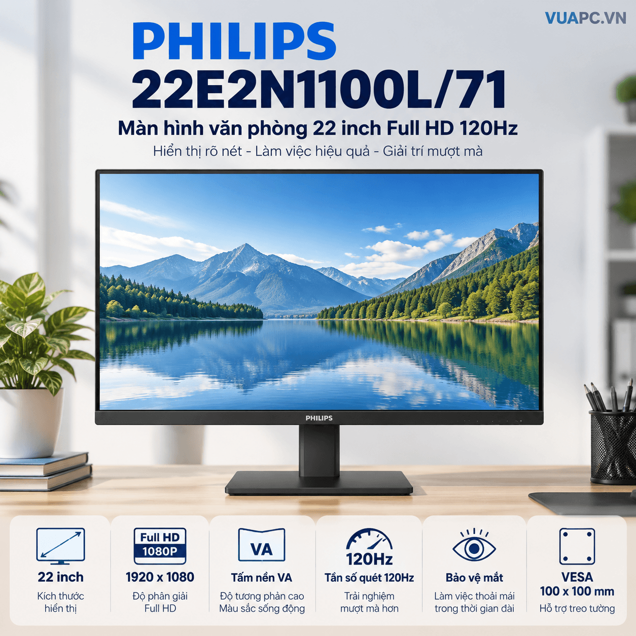 Màn hình văn phòng Philips 22E2N1100L/71 | 22 inch, Full HD, VA, 120Hz
