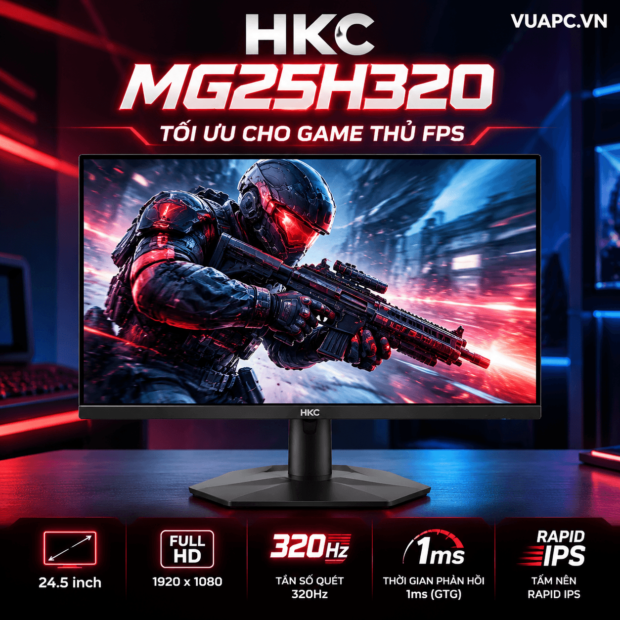 Màn hình Gaming HKC MG25H320 | 25 inch, FHD, 320Hz, Rapid IPS