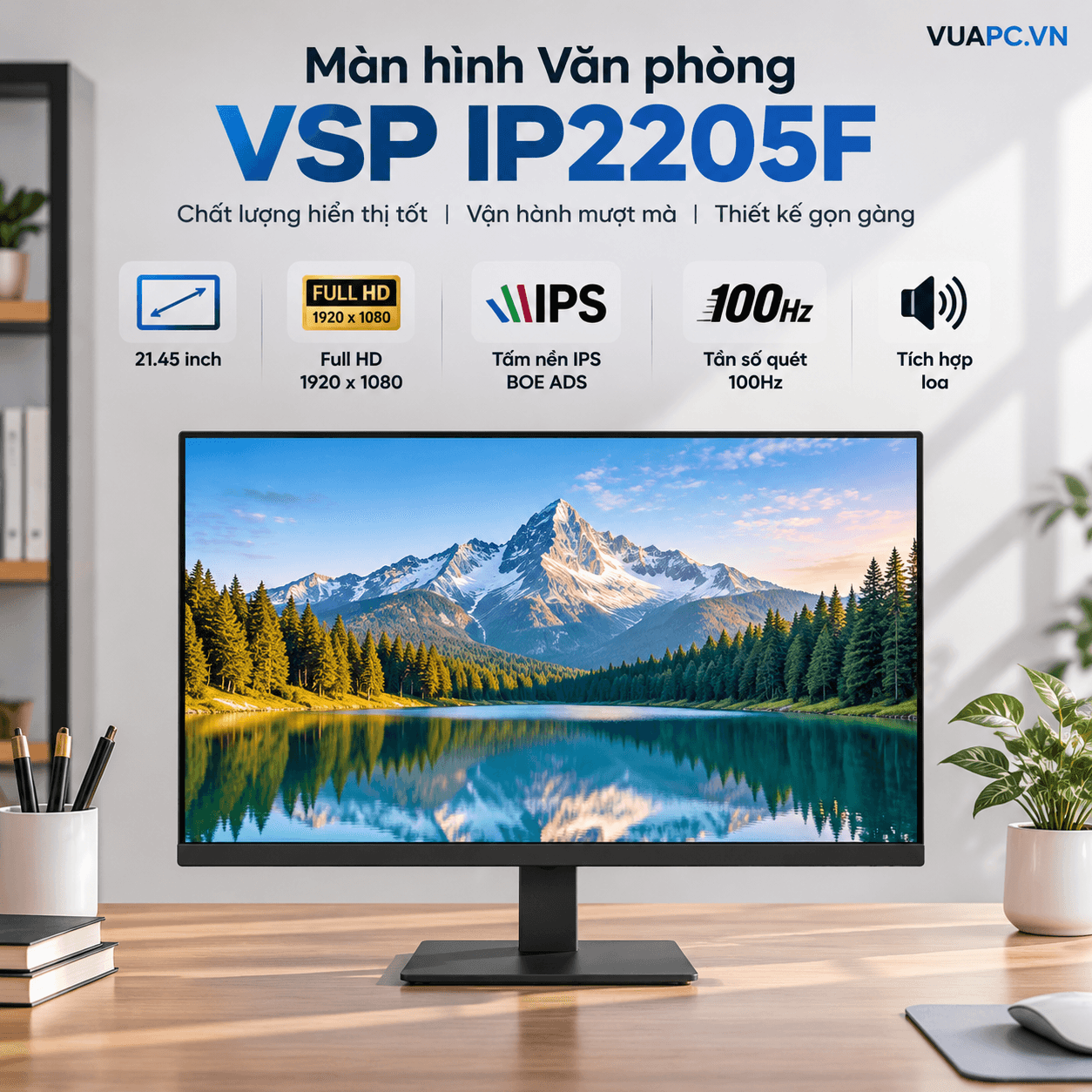 Màn hình Văn phòng VSP IP2205F | 22 inch, FHD, 100Hz, IPS, speaker