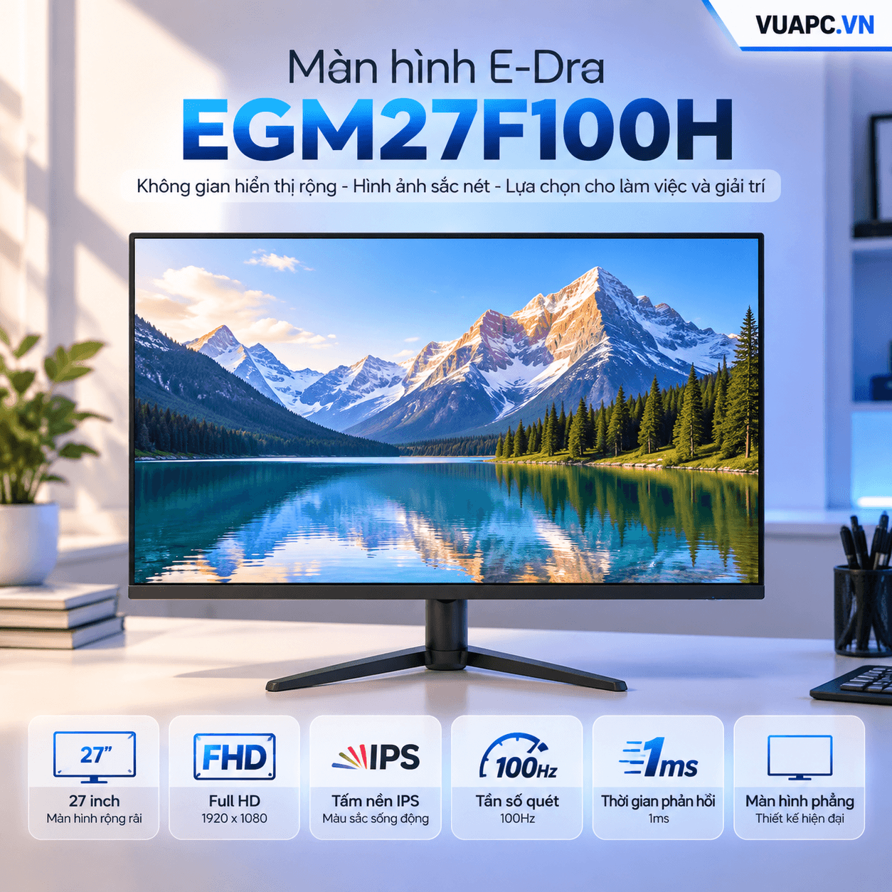Màn hình E-Dra EGM27F100H | 27 inch, Full HD, IPS, 100Hz, 1ms, phẳng