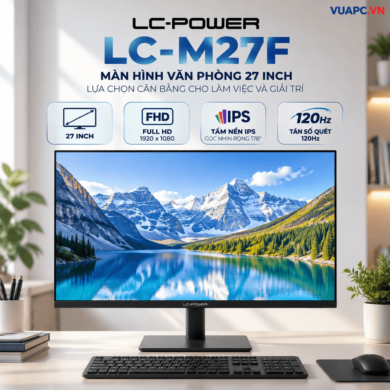 Màn hình Văn phòng LC-Power LC-M27F | 27 inch, FHD, 120Hz, IPS