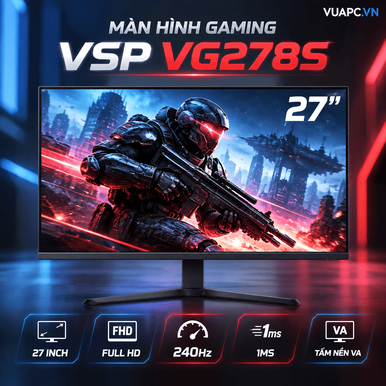 Màn hình Gaming VSP VG278S | 27 inch, FHD, 240Hz, VA