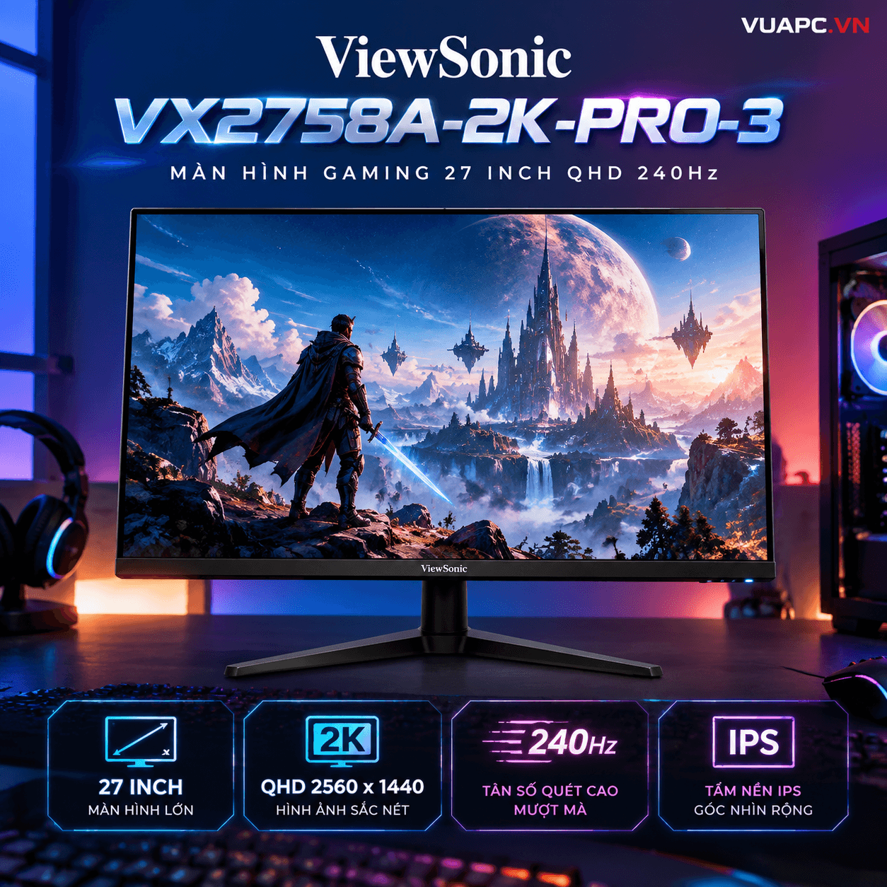 Màn hình Gaming ViewSonic VX2758A-2K-PRO-3 | 27 inch, 2K/QHD, 240Hz, IPS