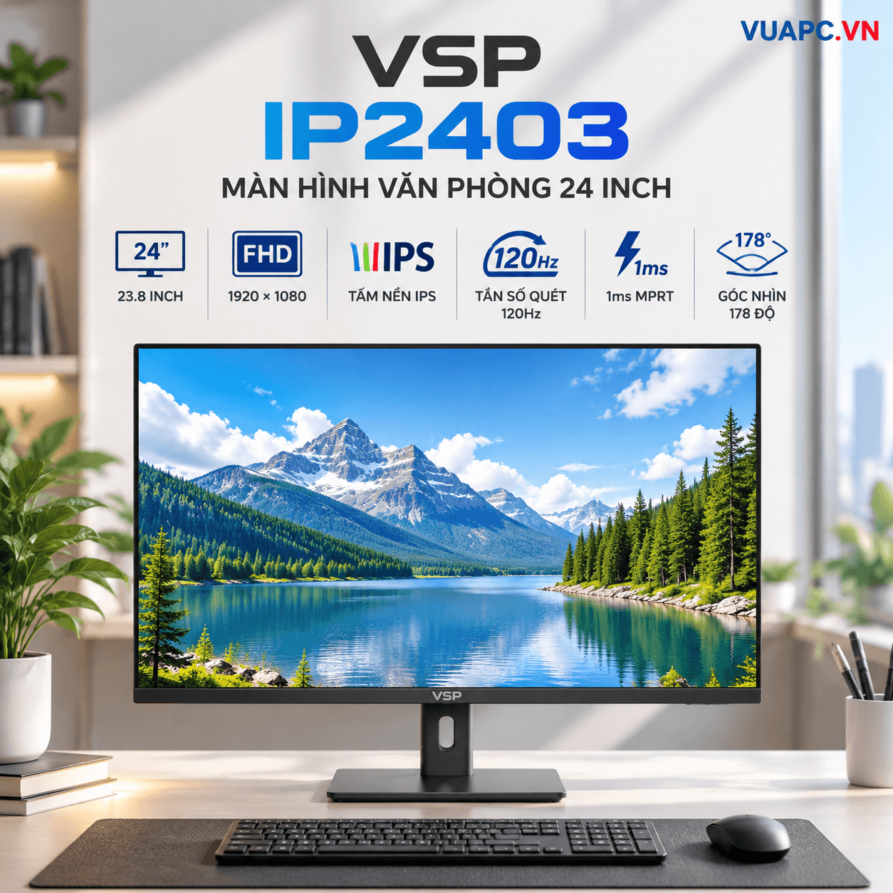 Màn hình Văn phòng VSP IP2403 | 24 inch, FHD, 120Hz, IPS