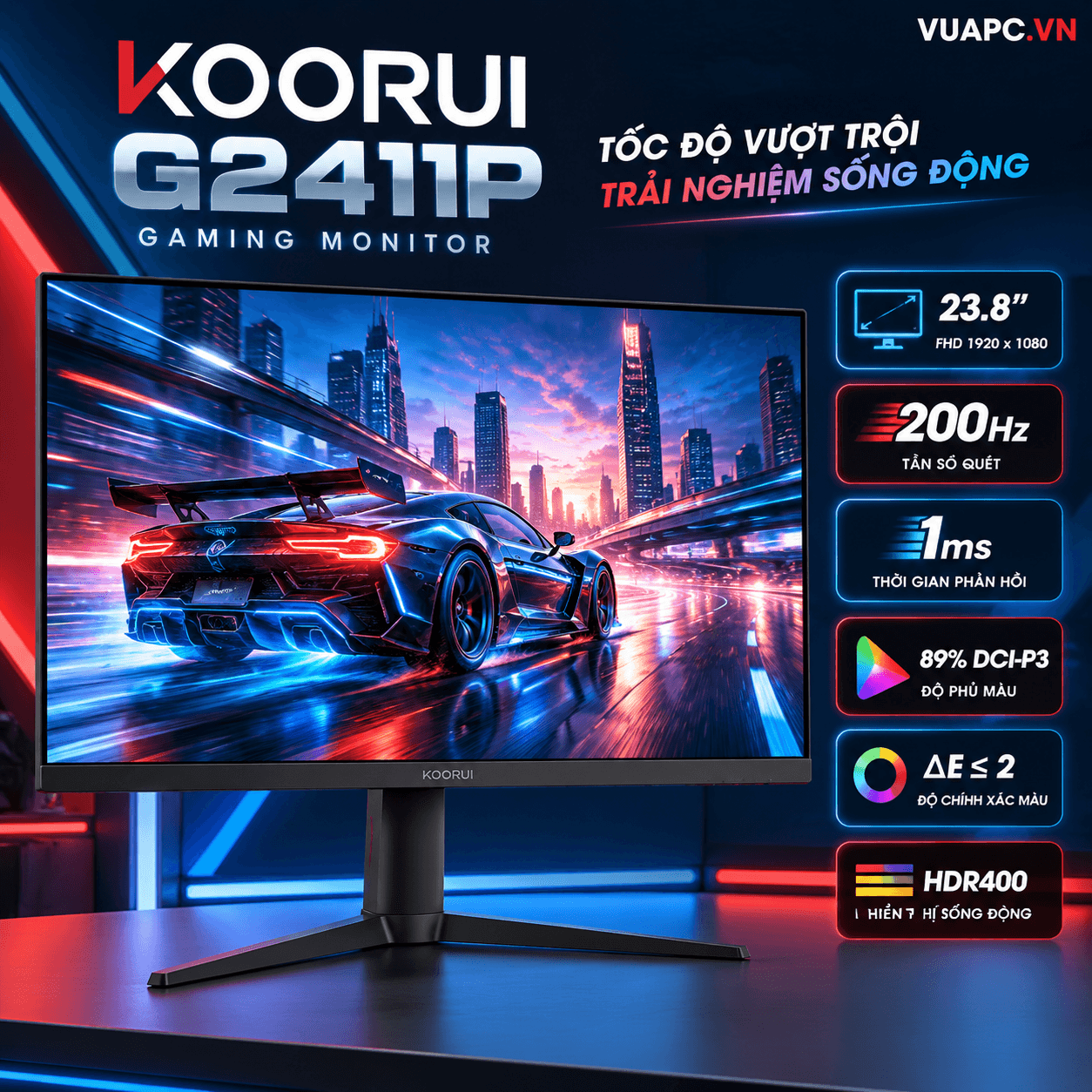 Màn hình Gaming KOORUI G2411P | 23.8 inch, FHD, 200Hz, IPS
