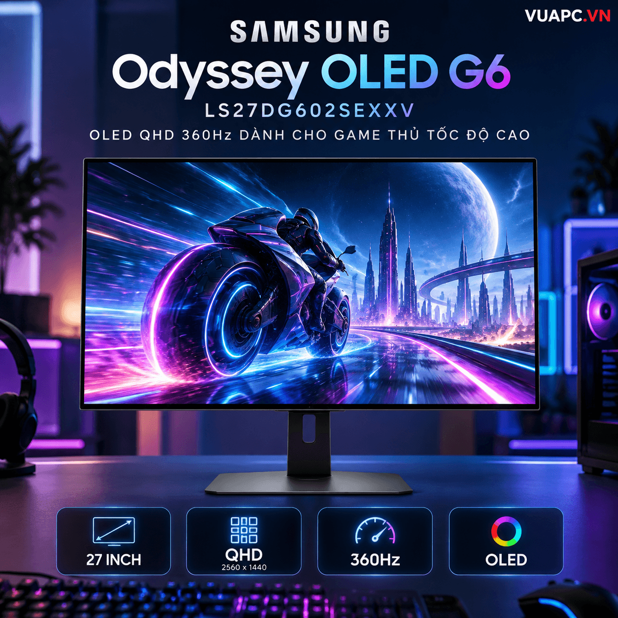 Màn hình Gaming Samsung LS27DG602SEXXV | 27 inch, 2K/QHD, 360Hz, OLED