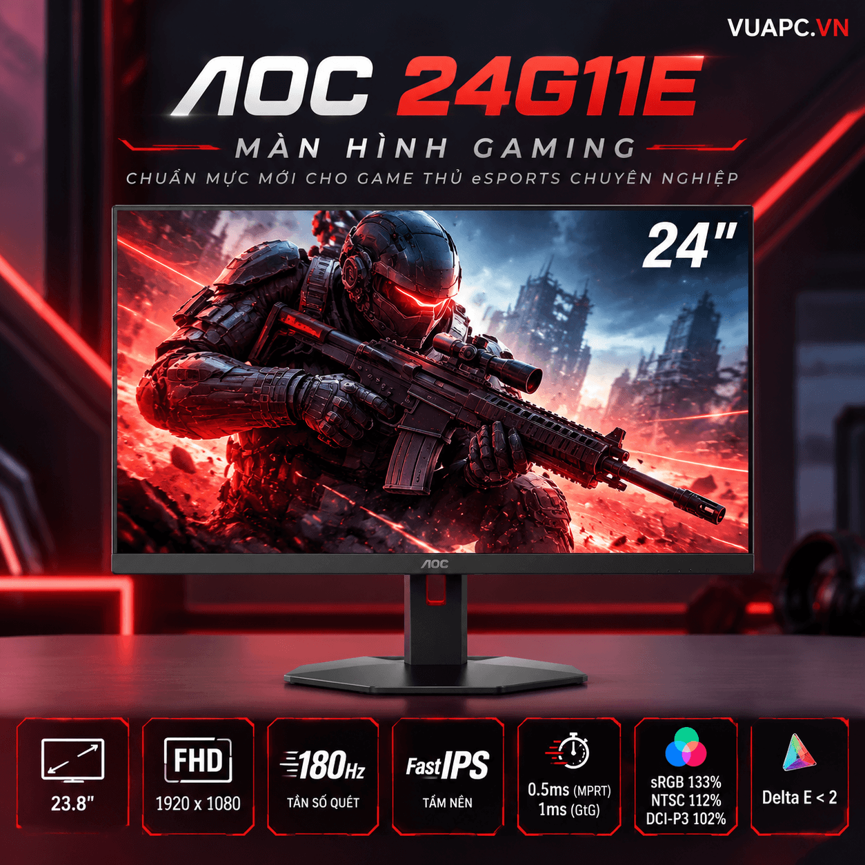 Màn hình Gaming AOC 24G11E | 24 inch, FHD, 180Hz, IPS