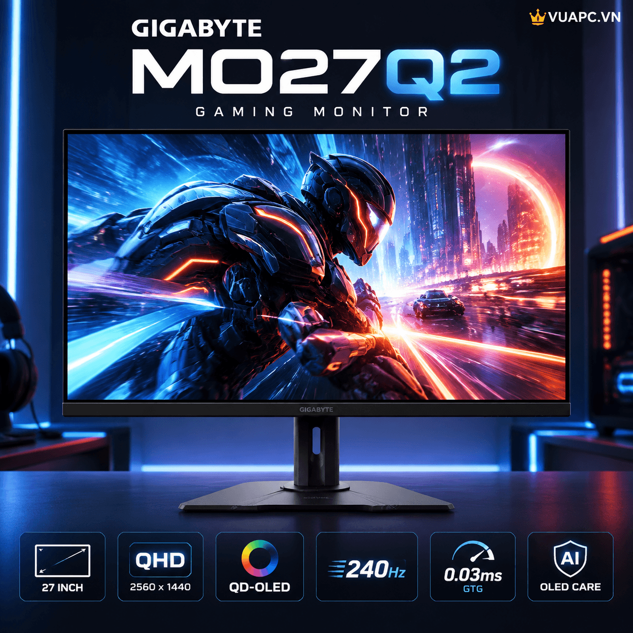 Màn hình Gaming 2K Gigabyte MO27Q2 | 27 inch, QHD, 240Hz, OLED, 0.03ms GTG