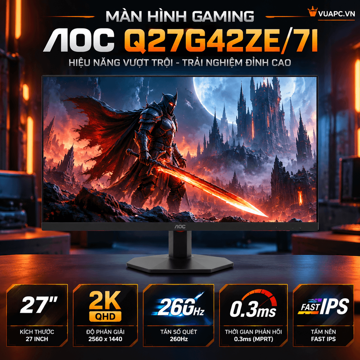 Màn hình Gaming AOC Q27G42ZE/71 | 27 inch, 2K/QHD, 260Hz, IPS