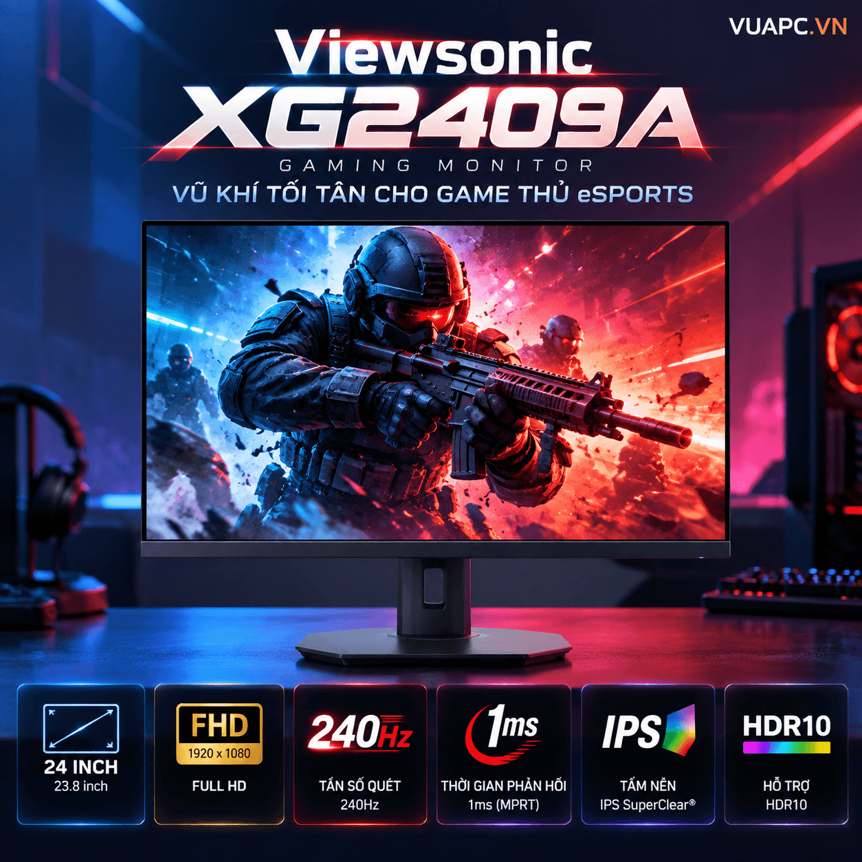 Màn hình Gaming Viewsonic XG2409A | 24 inch, FHD, 240Hz, IPS