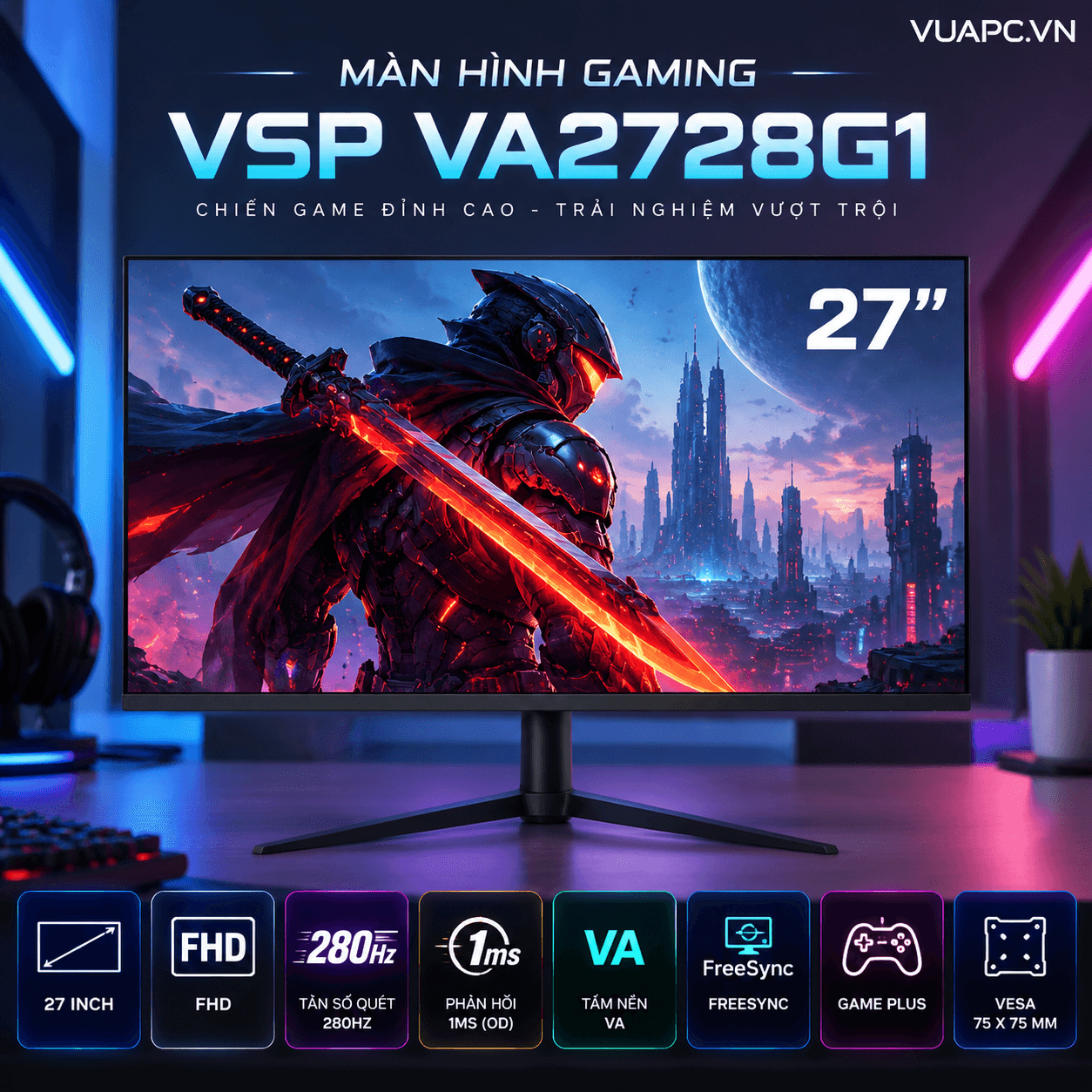 Màn hình Gaming VSP VA2728G1 | 27 inch, FHD, 280Hz, VA